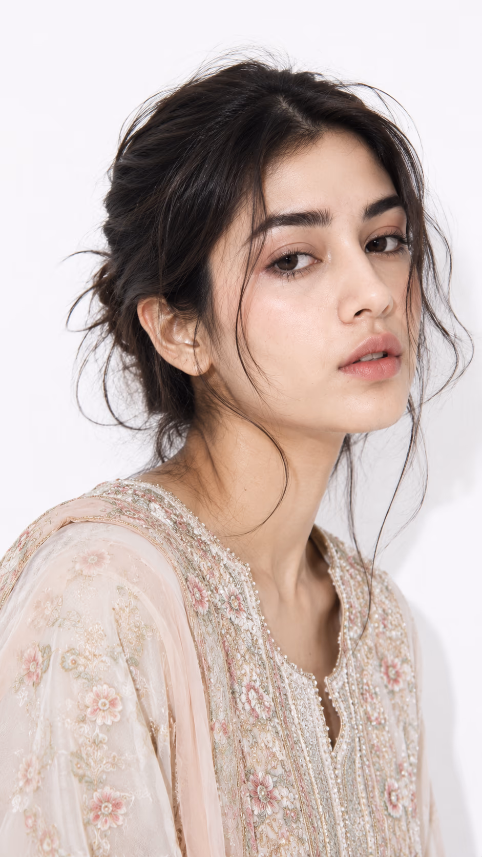 AI fashion model in a close studio portrait
