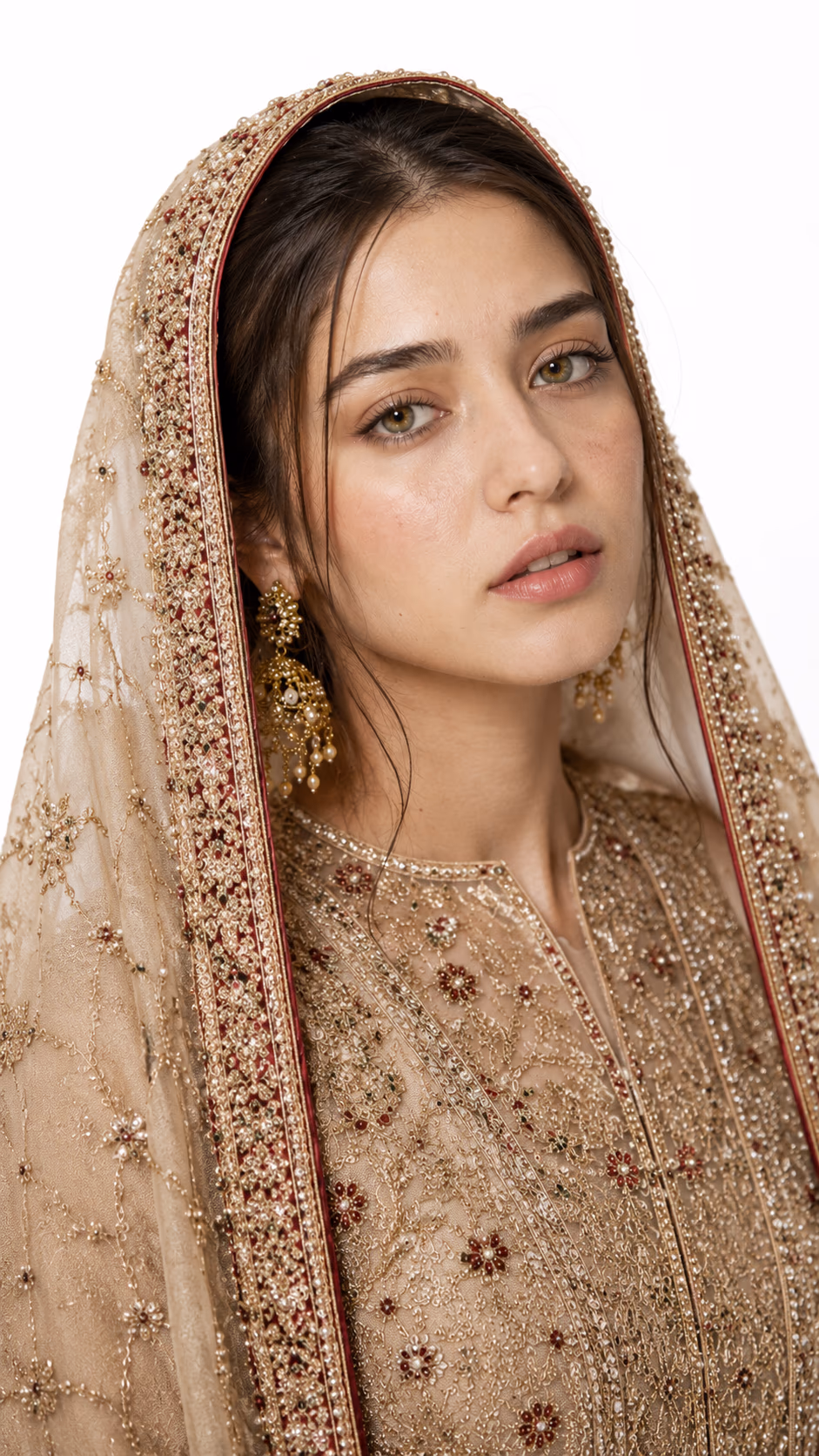 AI fashion model showcasing an embroidered garment