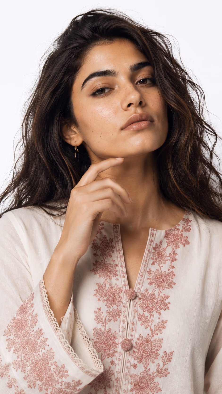 AI fashion model in a close studio portrait