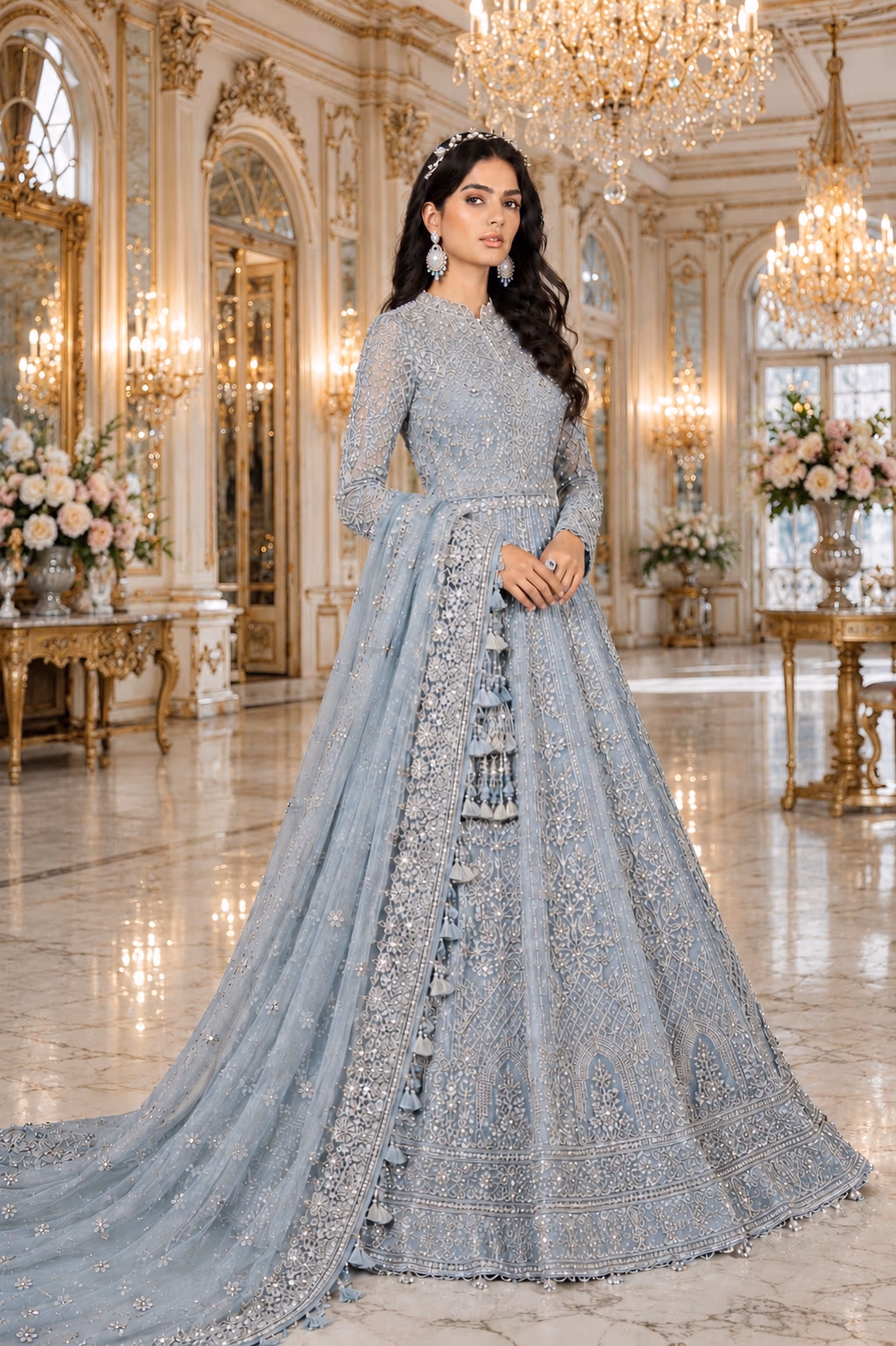 The same fashion look in a ballroom setting