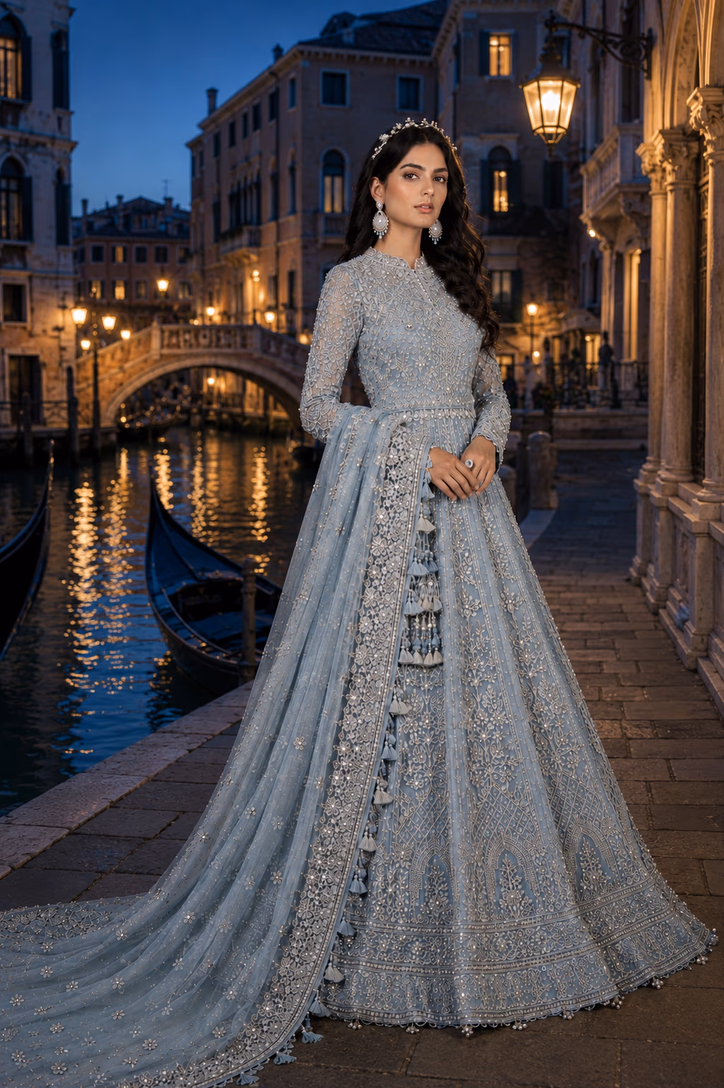 The same fashion look in a Venice setting
