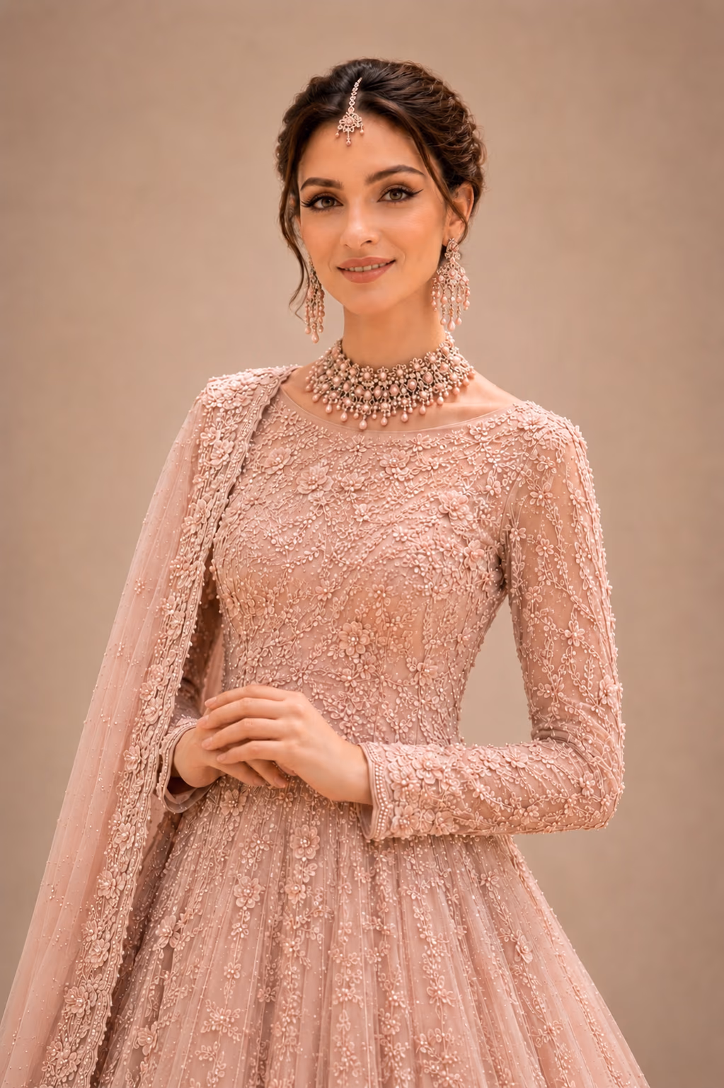The same fashion portrait with a newly generated expression