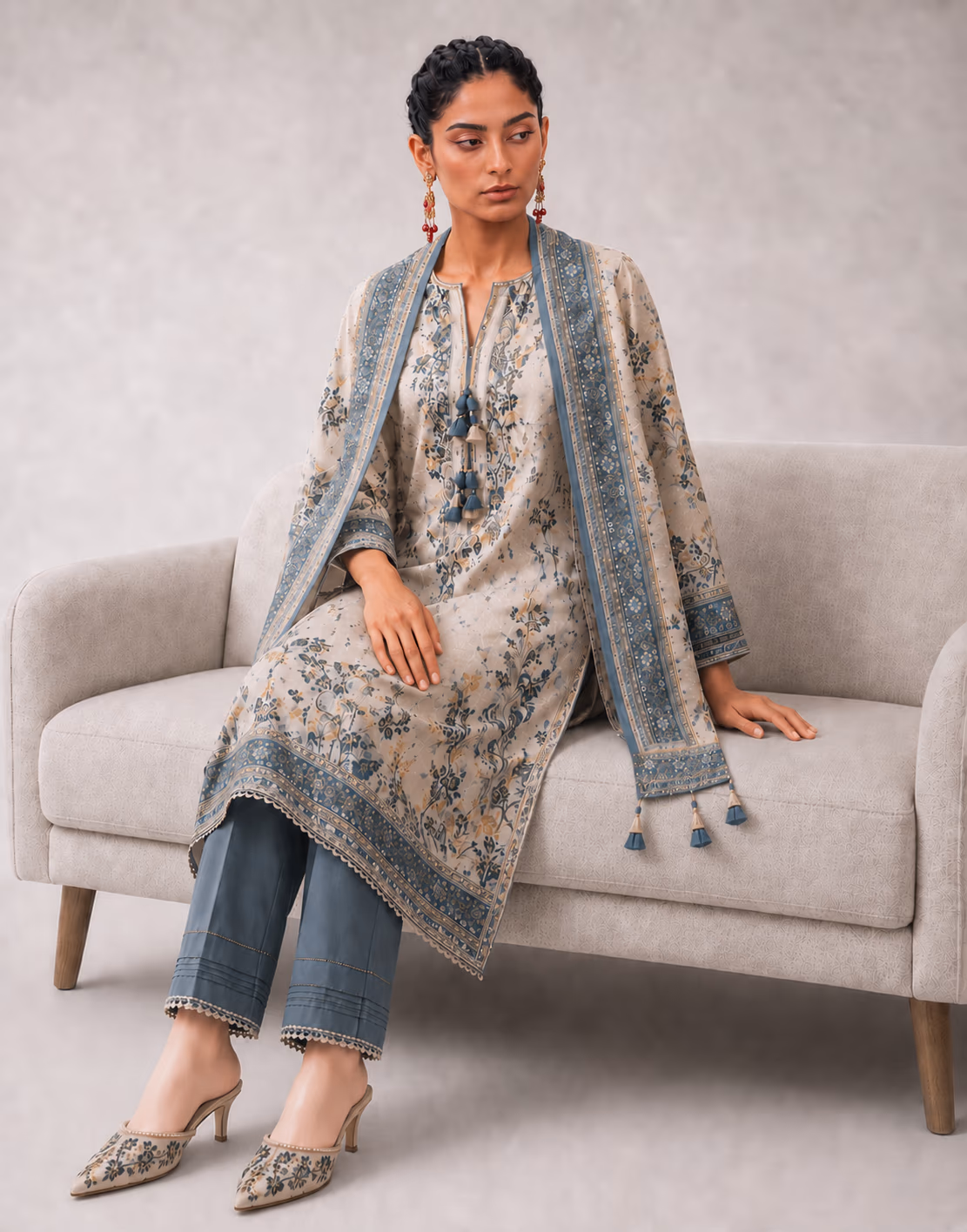 Generated fashion image with the model swapped into the reference outfit